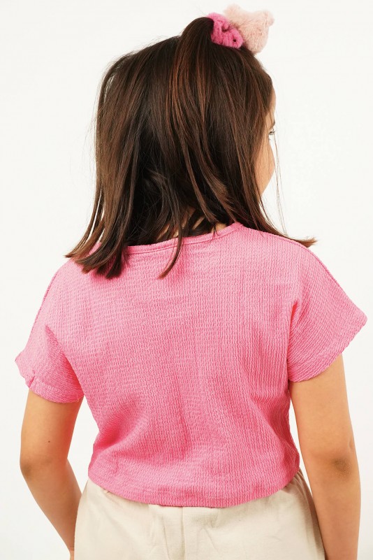 Pembe Beli Fiyonklu Kabartmalı Crop