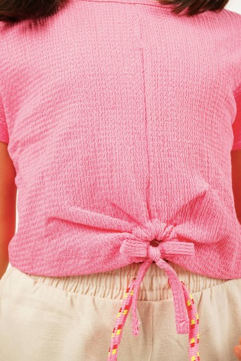 Pembe Beli Fiyonklu Kabartmalı Crop